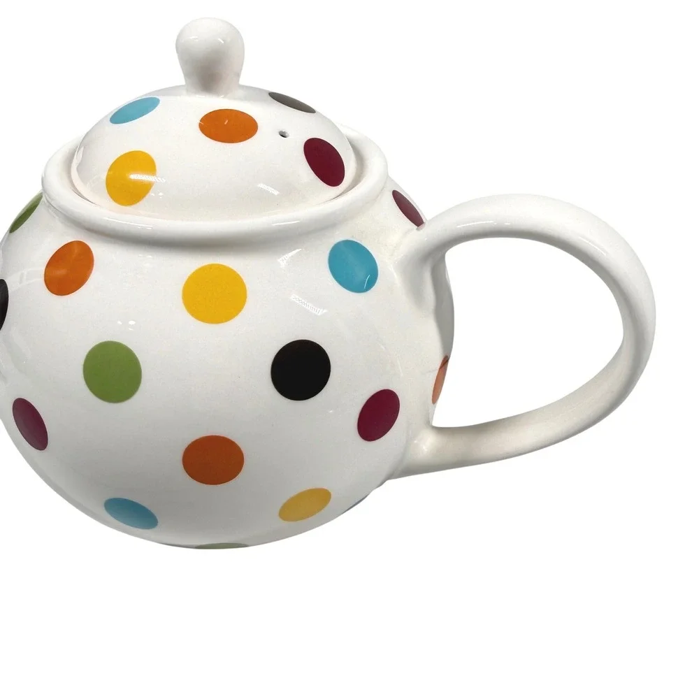 PIER 1 Imports Confetti Teapot Ironstone Multicolor Polka Dot White Glossy 6.5